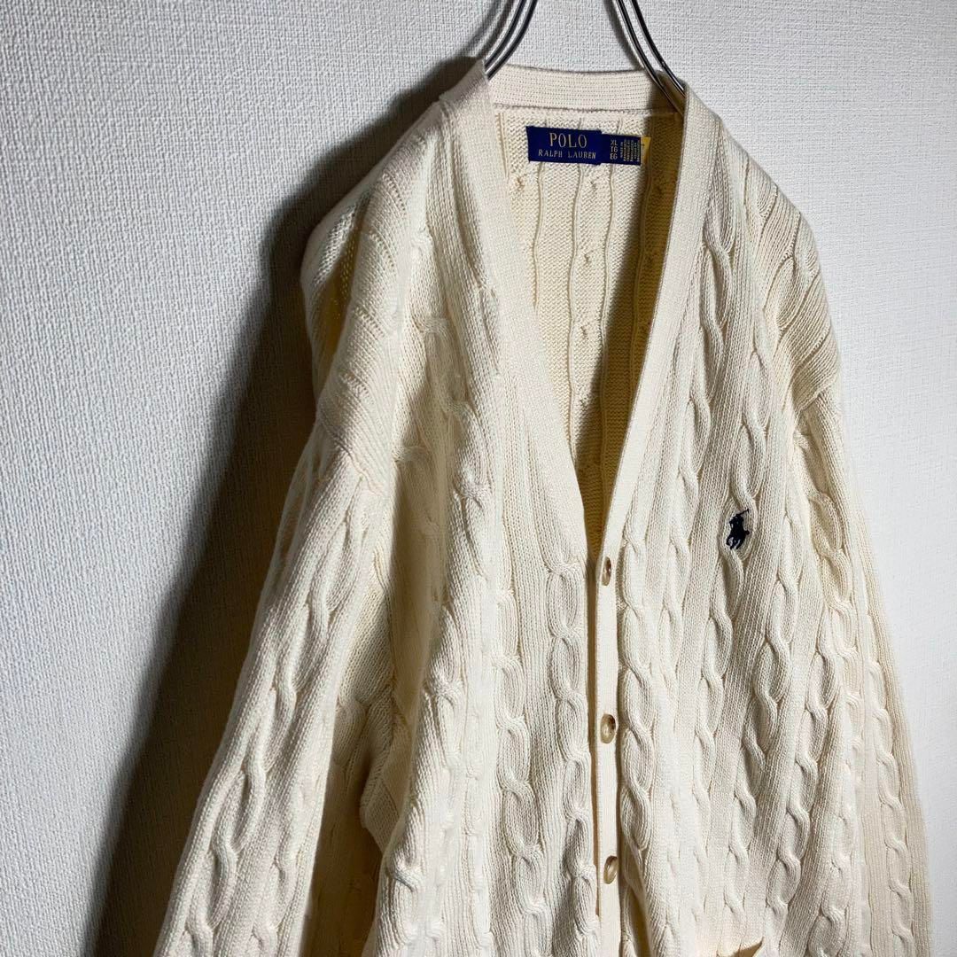 極美品】RALPH LAUREN カーディガン ケーブルニット 刺繍ロゴ XL