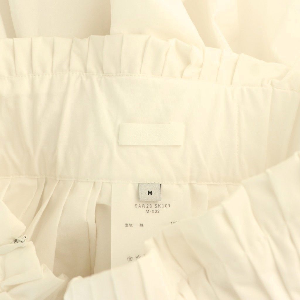 シーオール SEEALL プリーツライプライターロングスカート ギャザー マキシ M 白 ホワイト AT OS