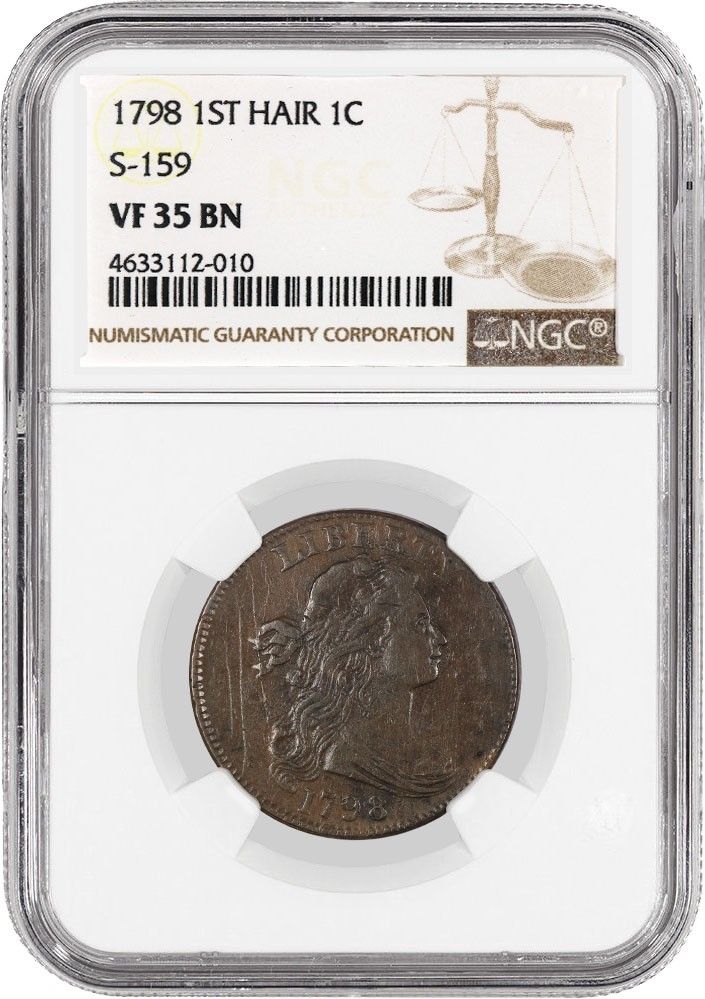 1798 1C Draped Bt Large Cent 1st Hair S-159 VF35 BN Brown Coin