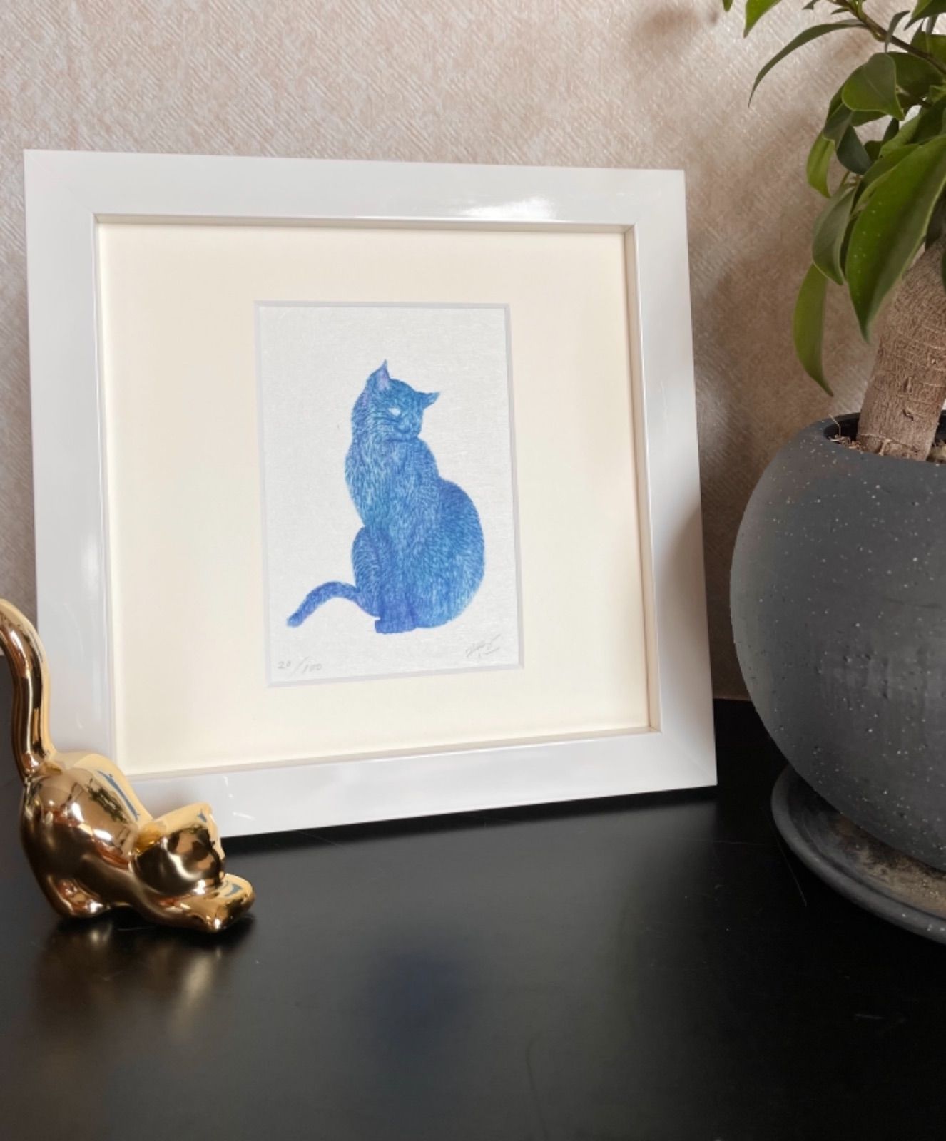 猫の小さな木版画 woodcutprint インテリア - 版画工房かさね - メルカリ