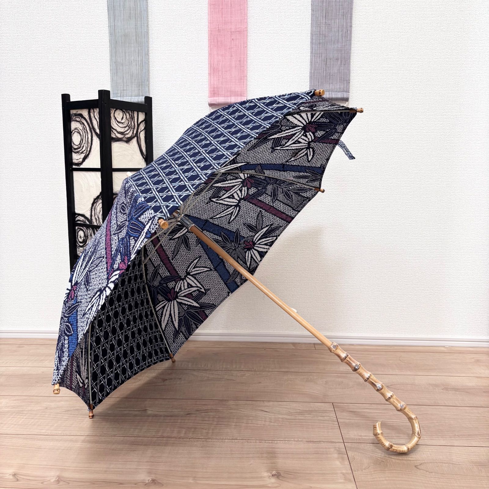 ハンドメイド 浴衣反物から作ったプリンセスラインワンピースと日傘 風 