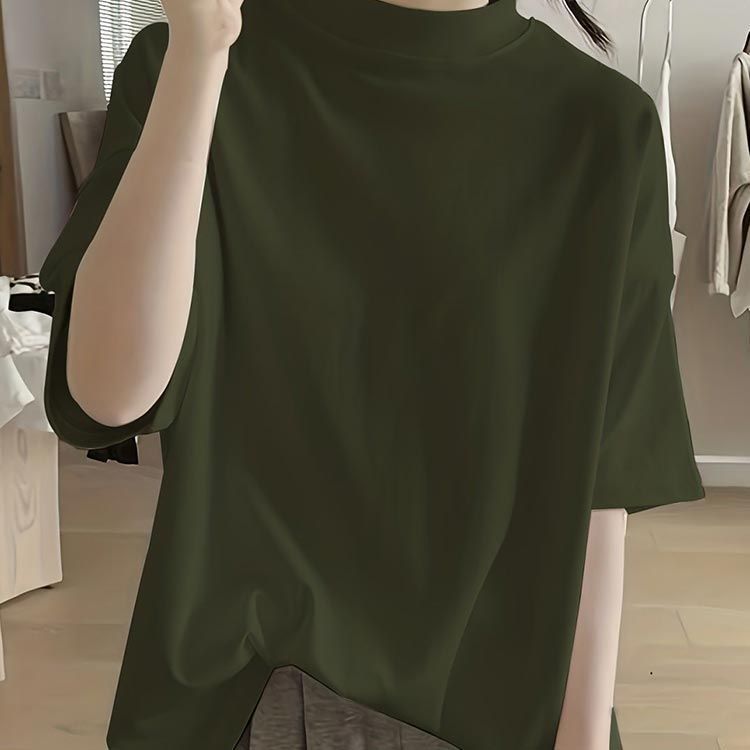 5分袖 Tシャツ カットソー ハイネック レディース トップス 半袖
