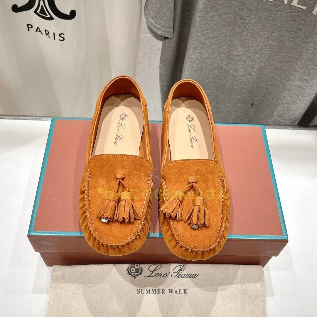 オレンジ23.0~24.5cm 送料無料 ロロピアーナレディース サマーウォーク スエード タッセル ローファー スエードレザーコンフォート