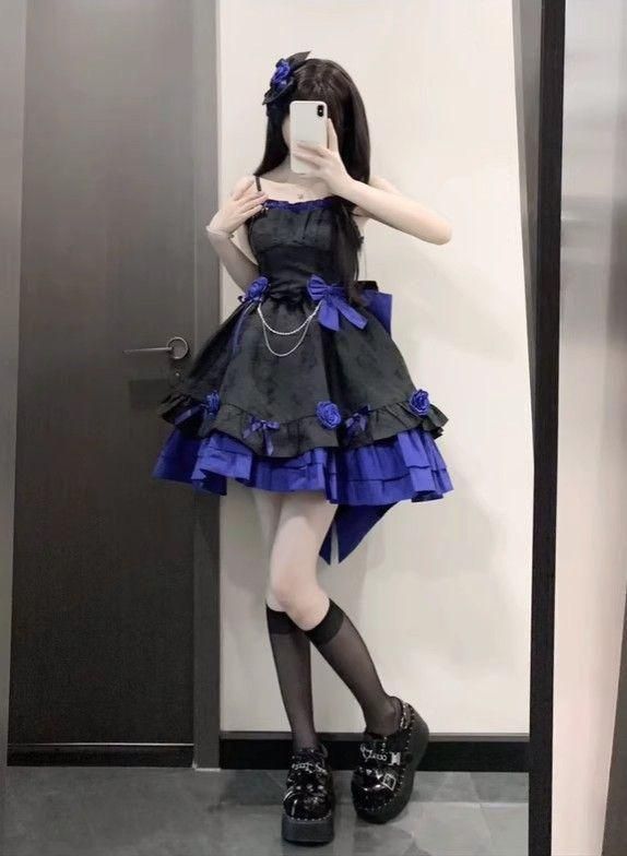オリジナル lolita ブラック 双子 5段 ロリータ ワンピース　L274＃ plus size lolita clothes – ロリータファッション通販RonRon