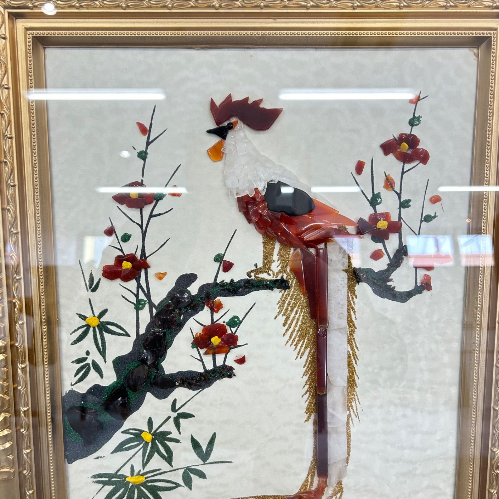 美術品 鳥と花のモチーフ アート作品 貴石画 昭和レトロ - メルカリ