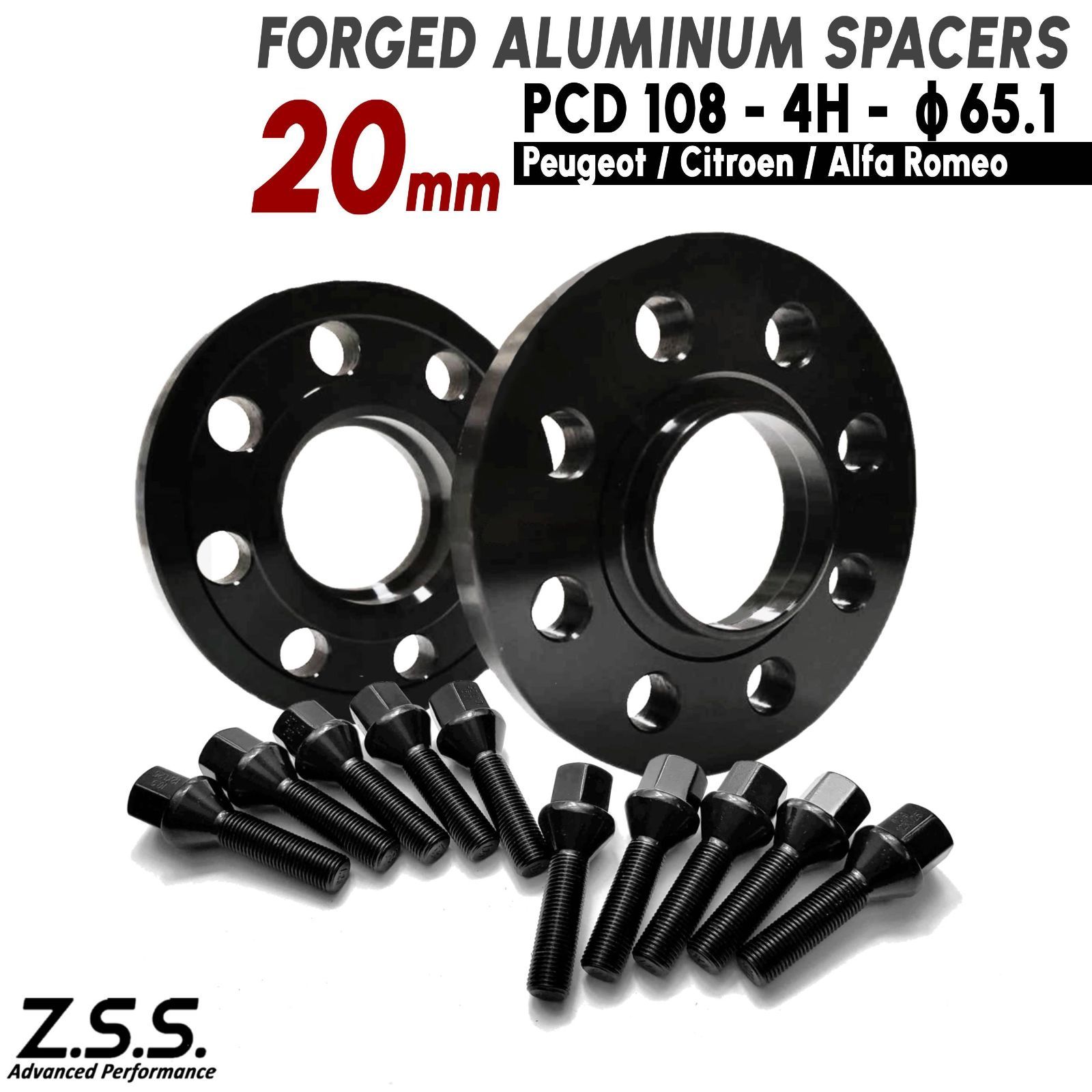 Z.S.S. AP プジョー Peugeot 3008 2008 1007 207 106 206 306 307 308 309 406 20mm  PCD108 4x108 65.1φ スペーサー M12xP1.25 ボルト付き - メルカリ