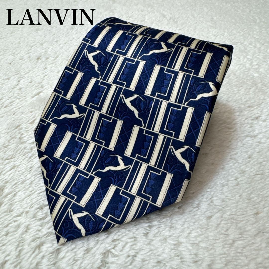 LANVIN ネイビー 幾何学模様 ネクタイ - メルカリ