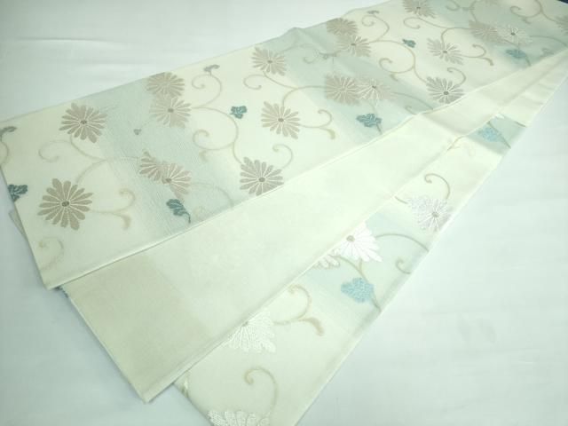 平和屋本店□極上 夏物 織文意匠鈴木 六通柄袋帯 唐織 水衣錦 花唐草