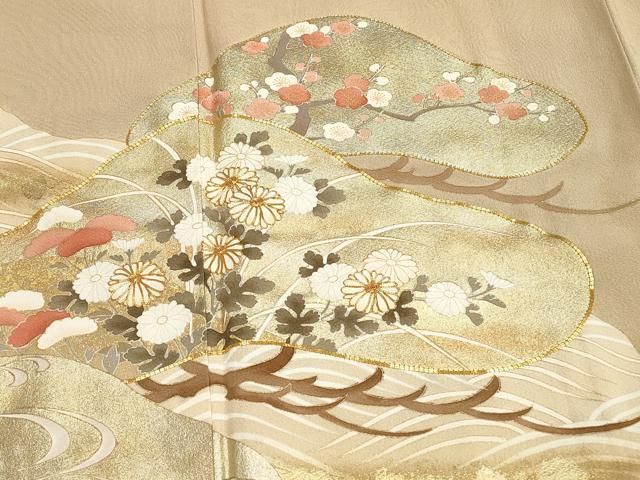 豪華色留袖　駒刺繍　風景文　金彩　正絹　逸品　未使用　一つ紋 □豪華色留袖 駒刺繍 吹き寄せ文 暈し染め 金彩 正絹 逸品