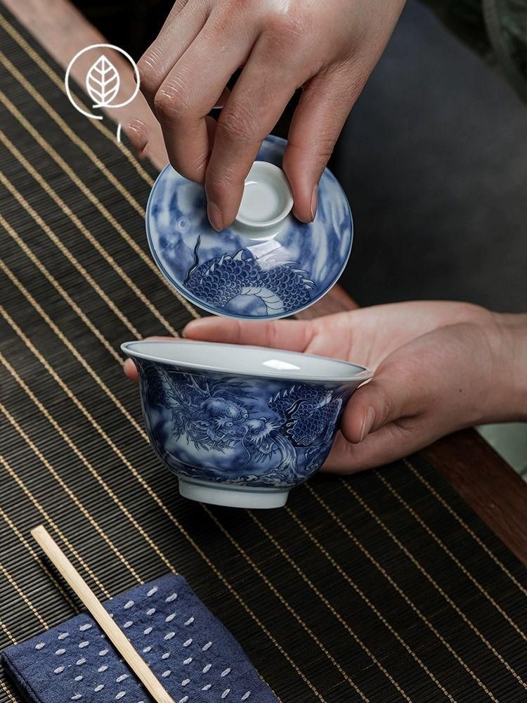景徳鎮 青花竜紋三才蓋碗 茶碗 湯飲み煎茶器 新品未使用 景徳鎮 青花磁器竜紋三才蓋碗 煎茶器 新品未使用 - メルカリ