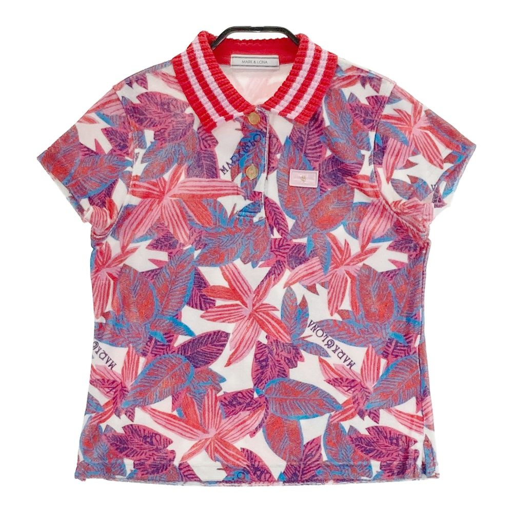 サイズ：S MARK&LONA マークアンドロナ 半袖ポロシャツ パイル 総柄 レッド系 [240001290297] ゴルフウェア レディース ストスト