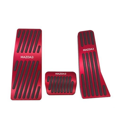MAZDA3 BP系_レッド Boyous マツダ3 アルミ ペダルカバー ブレーキ フットレスト アクセルペダル 3点セット 穴あけは不要です MAZDA3ロゴ付 防キズ 防汚れ 適合 新型MAZDA3セダン/ファストバック BP系(