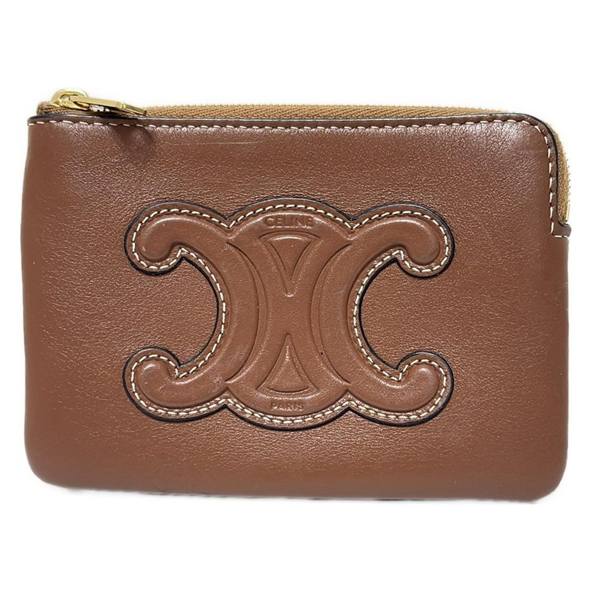 CELINE セリーヌ コインケース コインパース キュイル トリオンフ 10C663DR8.04LU タン ブラウン キーリング付き レザー