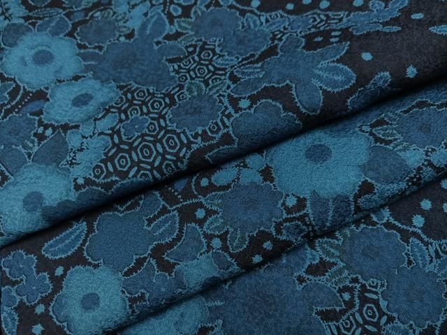 平和屋着物●上質な小紋 藍 草花文 正絹 AABC4442ph