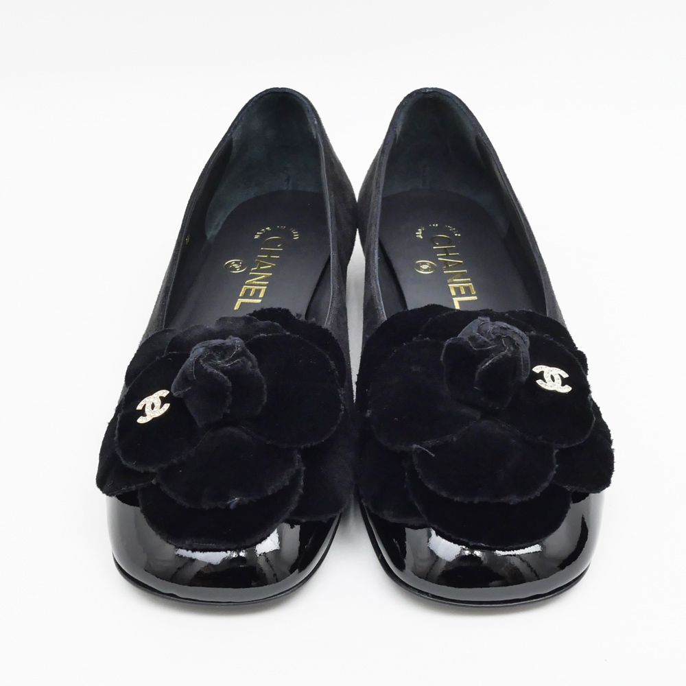美品 CHANEL カメリア フラット バレエシューズ バレリーナ 黒 シャネル 名東】シャネル バレリーナ フラットシューズ G45969 ブラック