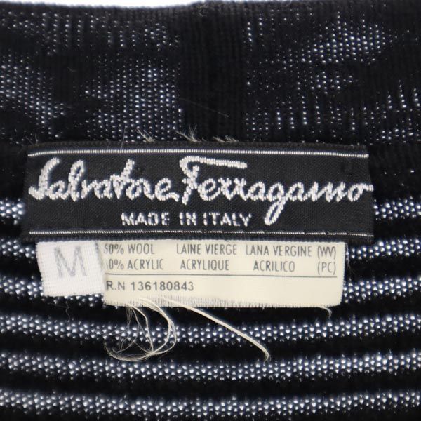 美品　フェラガモ　ボーダー　カーディガン　Salvatore Ferragamo サルヴァトーレフェラガモ イタリア製 ウールブレンド ニット ボーダー