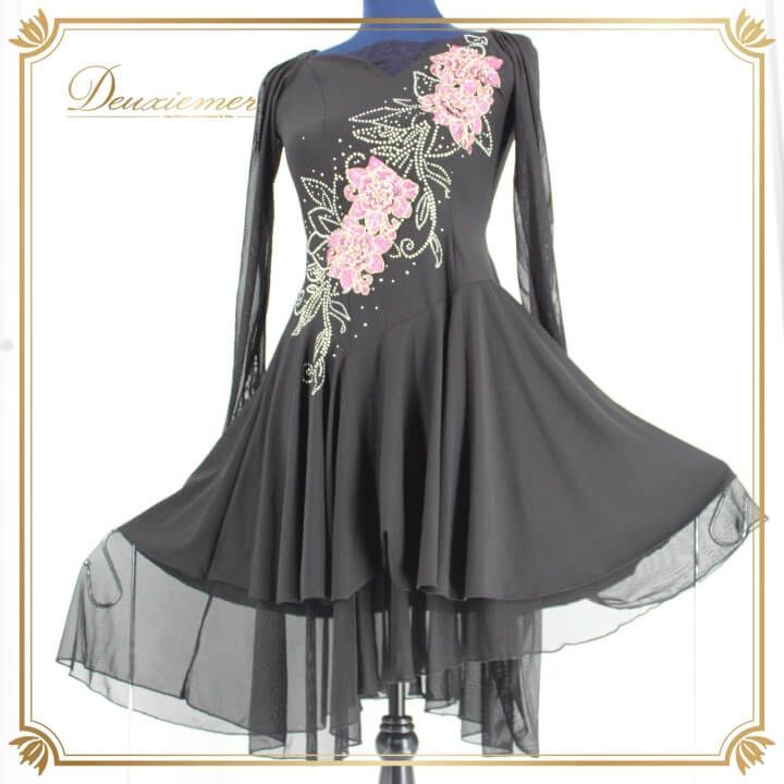 社交ダンス 衣装 ラテン ドレス ワンピース レッスンウェア レディース オールシーズン 黒 ピンク ブラック系 ICHIOKU イチオク ラインストーン ラテンダンス 競技用ドレス フォーマルダンス ステージ衣装 謝恩会 着やすい 伸縮性 上質素材 おしゃれ