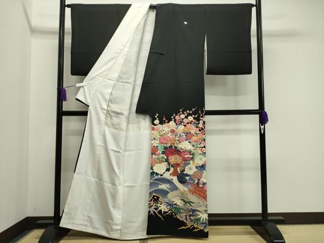 平和屋着物 本加賀友禅作家 百貫華峰 黒留袖 尾長鳥花文 暈し染め 金彩 正絹 CAAY6782gh