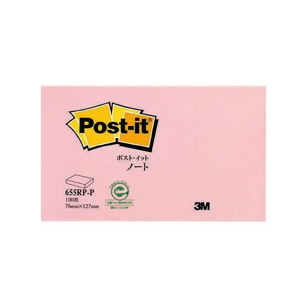 まとめ 3M ポスト イット ノート再生紙スタンダードカラー 75×127mm ピンク 655RP-P 1冊 ×50セット