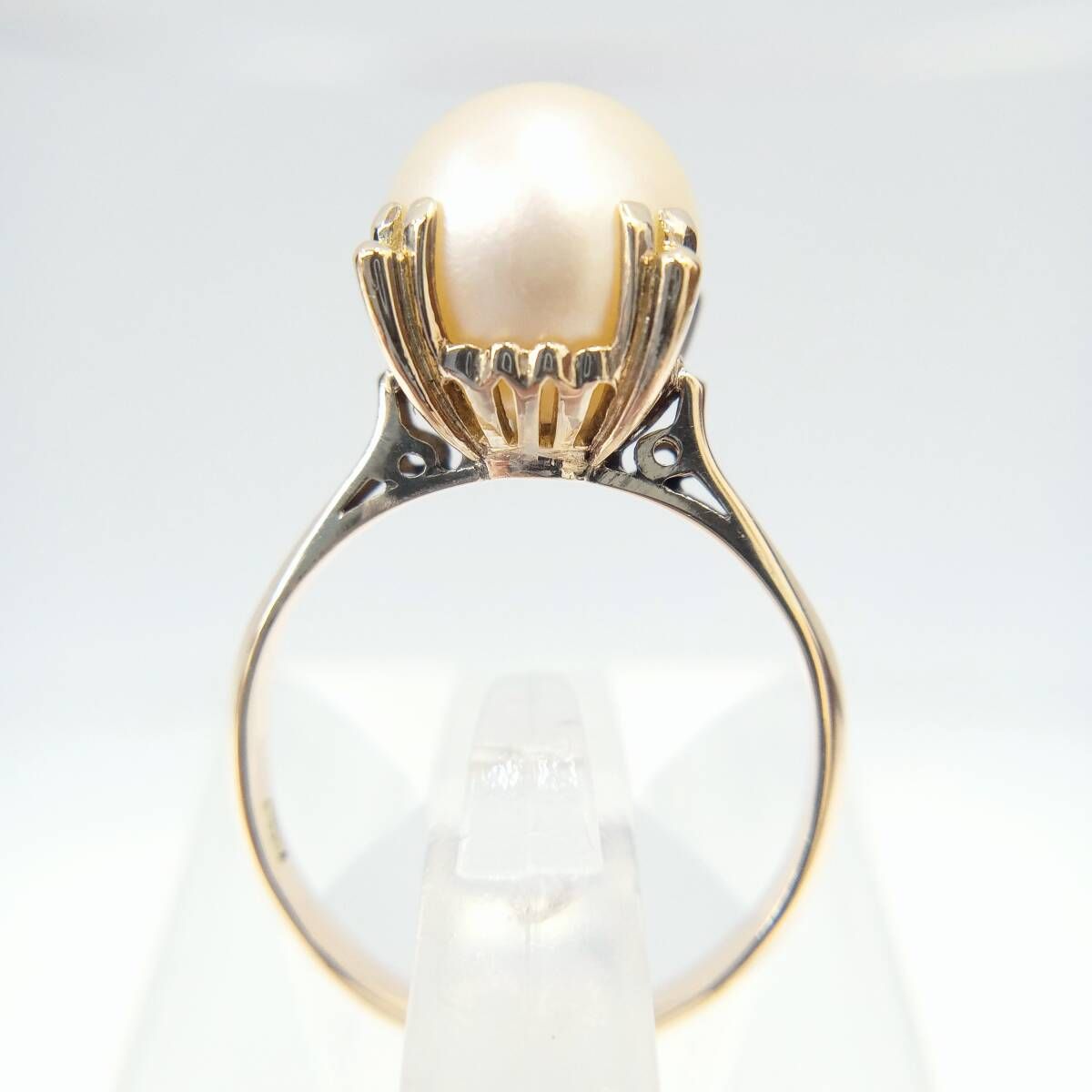 真珠風 パール風 K18 7号 3.2g リング 指輪 プロングセッティング