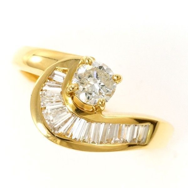 K18YG リング Ring 指輪 7.5号 ダイヤ 0.28 0.32 鑑別書 総重量約3.2g