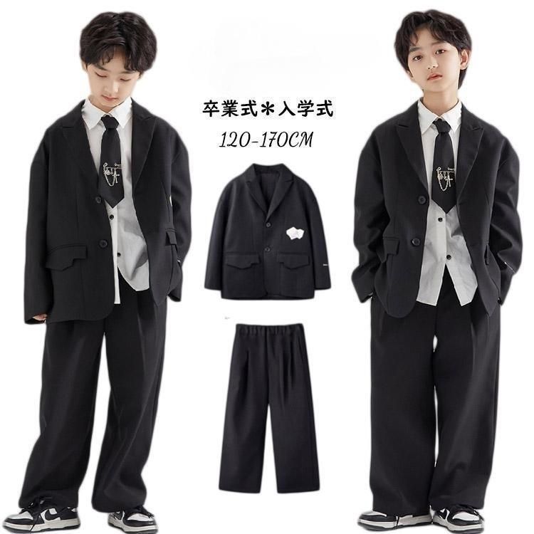 卒業式 スーツ 男の子 160 卒服 韓国 入学式 スーツ 小学生 b体 制服 ピアノ発表会 パンツスーツ 黒 フォーマルスーツ 大きいサイズ ブレザー 子供スーツ 白