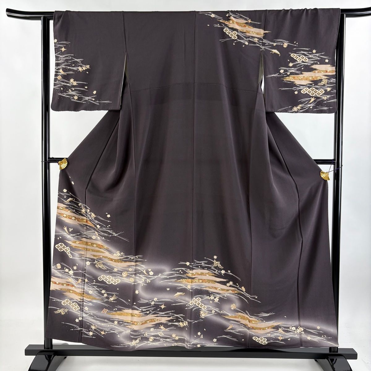 訪問着 身丈156cm 裄丈65.5cm M 袷 霞 宝尽くし 金糸 金彩 灰紫 正絹 秀品