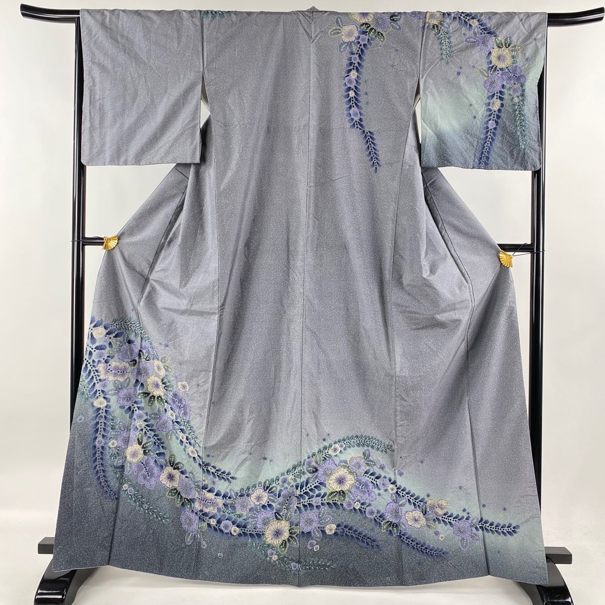 訪問着 身丈167cm 裄丈66cm M 袷 紬地 辻が花 ぼかし 灰紫 正絹 名品