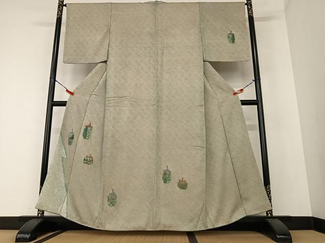 平和屋着物○訪問着 絞り 刺繍 仕覆草花文 正絹 逸品 AAAZ0223zg