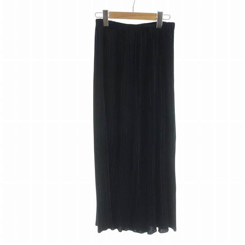 イッセイミヤケ ISSEY MIYAKE タイトスカート ロング ベロア プリーツ 切り替え L 黒 ブラック GY18 |MQ