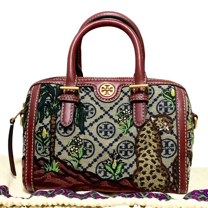 美品】トリーバーチ Tモノグラム ミニバレルバッグ ショルダーバッグ 