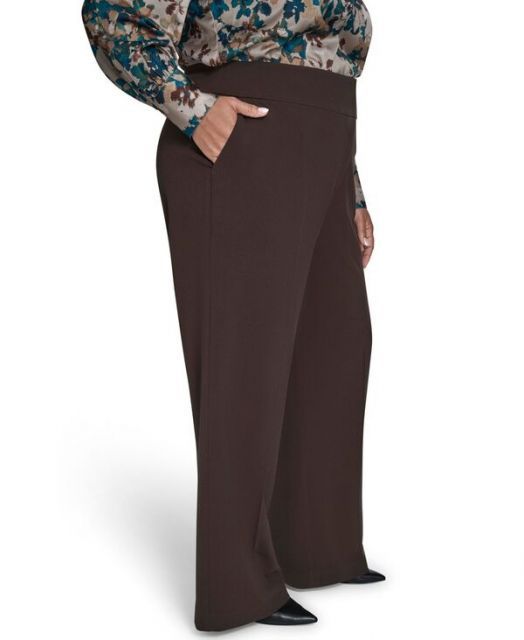 送料無料 カルバンクライン レディース カジュアルパンツ ボトムス Plus Size Mid-Rise Wide-Leg Pants Coffee Bean