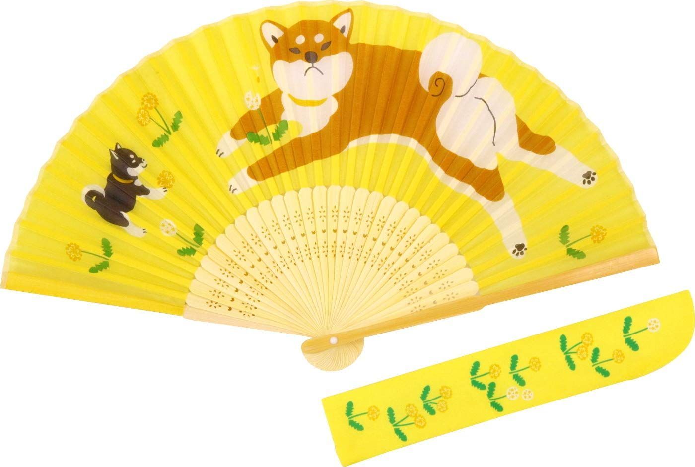 イエロー ×2.5 cm 犬 イヌ シルク扇子 袋付 犬雑貨 和柄 京佑