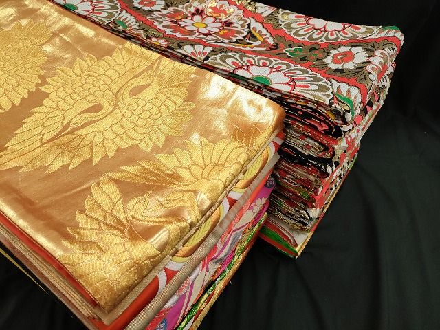 平和屋本店 1円 子供帯 まとめて 35点 向かい鶴 蝶 花柄 七宝 アンティーク 金糸 など 着用 多数 あり se2805