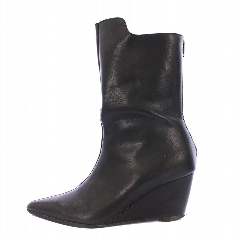 リムアーク rim.ark curved line pointed boots カーブラインポインテッドブーツ ミドルブーツ ショート ロング レザー ウェッジソール 38 黒 ブラック 460FAL50-0080 |BB
