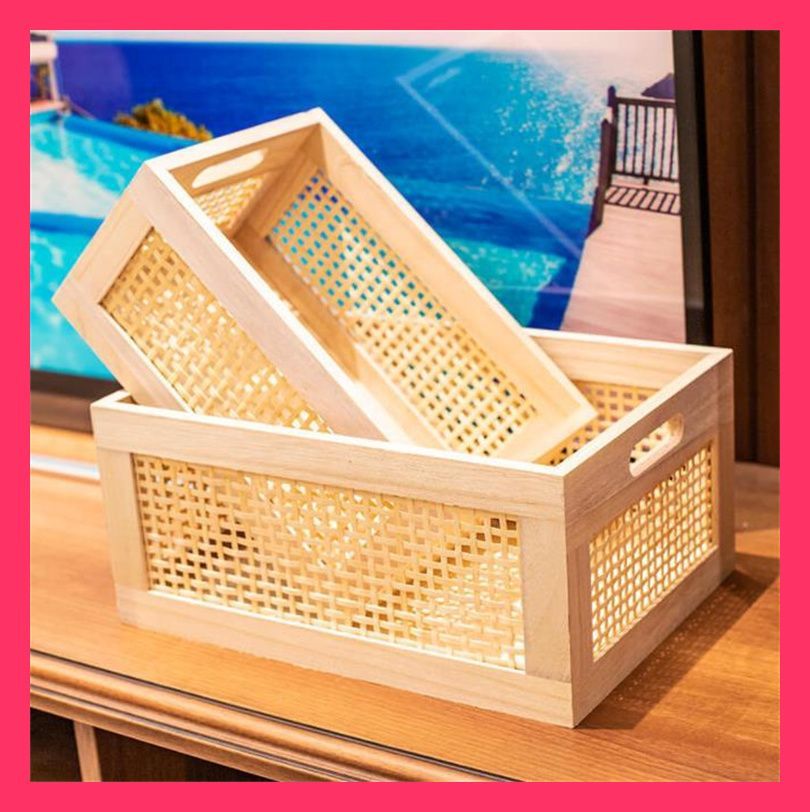 収納箱 くり抜き 竹編み 木製 長方形 木箱 無垢材 直角 おもちゃ 破片