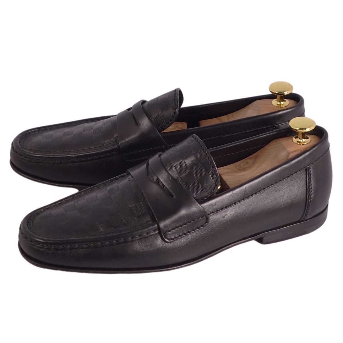 美品　ルイヴィトン　ダミエ　モカシンローファー黒 6 1/2 美品 ルイヴィトン LOUIS VUITTON ローファー モカシン ダミエ