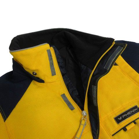 フェニックス PHENIX スキーウエア セットアップ ジャケット スタンドカラー 中綿入り パンツ サスペンダー 配色 ライン 黄 紺 グレー L フェニックス PHENIX スキーウエア セットアップ ジャケット