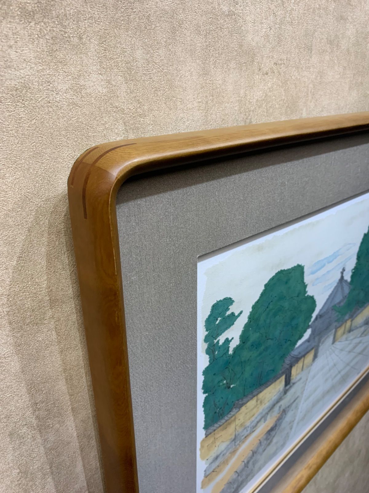 【額付】【真作】平山郁夫　Ikuo Hirayama　法隆寺(夢殿への道)　作家直筆サイン　シルクロード　仏教美術　寺院 額付】【真作】平山郁夫 Ikuo Hirayama 法隆寺(夢殿への道) 作家