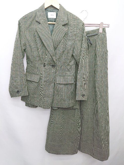 MURUA ムルーア 千鳥格子 ダブルボタン セットアップ 上下 サイズ1 カーキ ブラウン系 マルチ レディース P  【1407260040064】