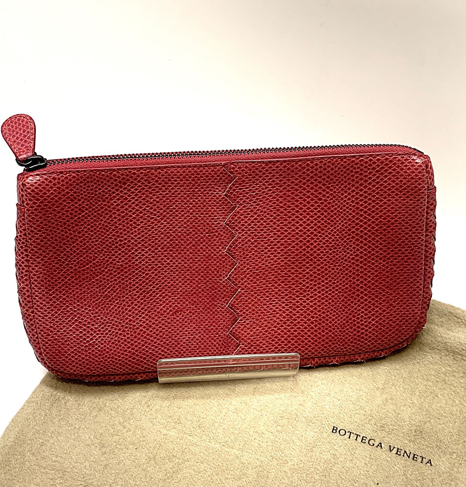 BOTTEGA VENETA ボッテガヴェネタ レザー ガンメタル ピンク系 ポーチ 小物入れ お化粧ポーチ
