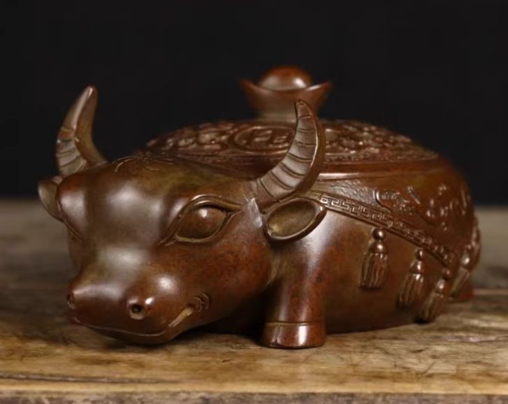 銅 細工 如意牛香炉 香道具 灰皿 装飾品 工芸品 美術品 置物