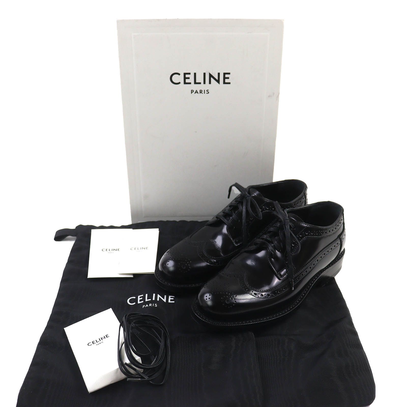 CELINE セリーヌ ウィングチップ メダリオン ダービーシューズ レザーシューズ ブラック 35.5 保存袋付き レディース
