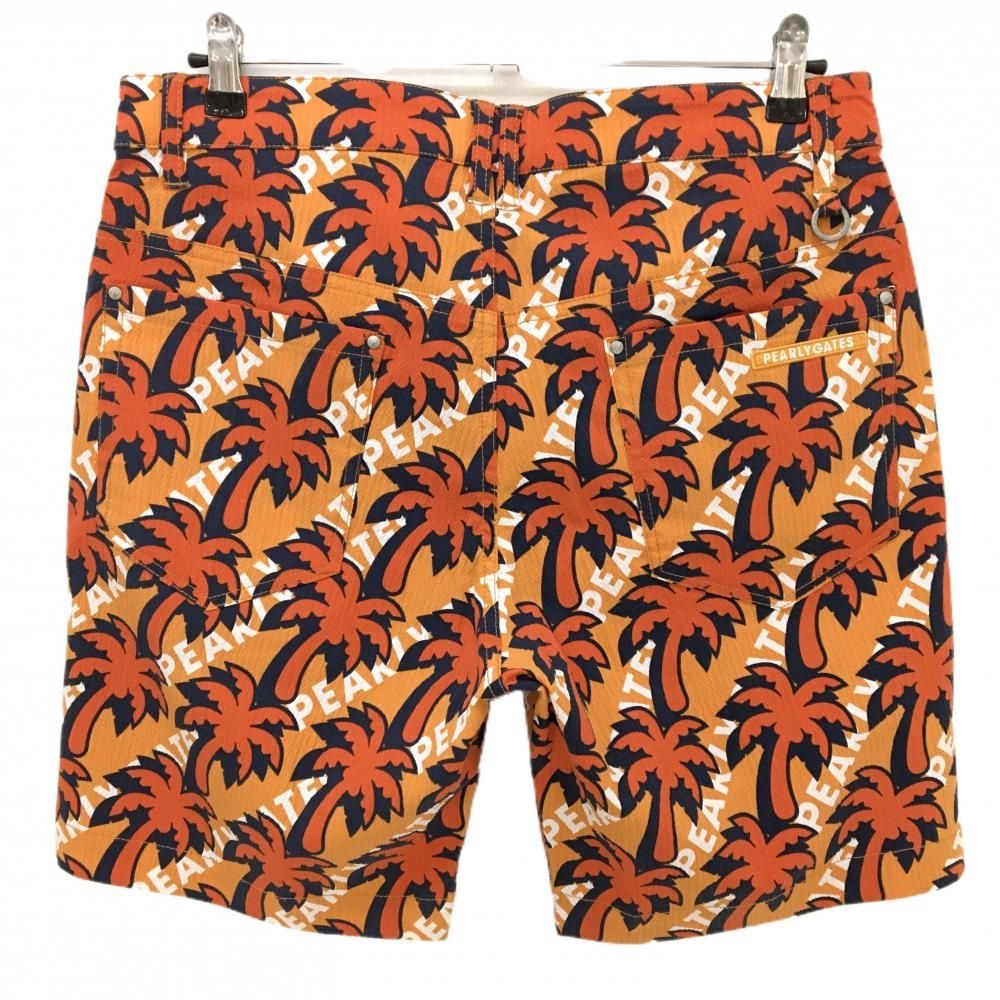 パーリーゲイツ ハーフパンツ オレンジ×ネイビー ヤシの木柄 サッカー生地 プラスクール メンズ 5 L ゴルフウェア PEARLY GATES