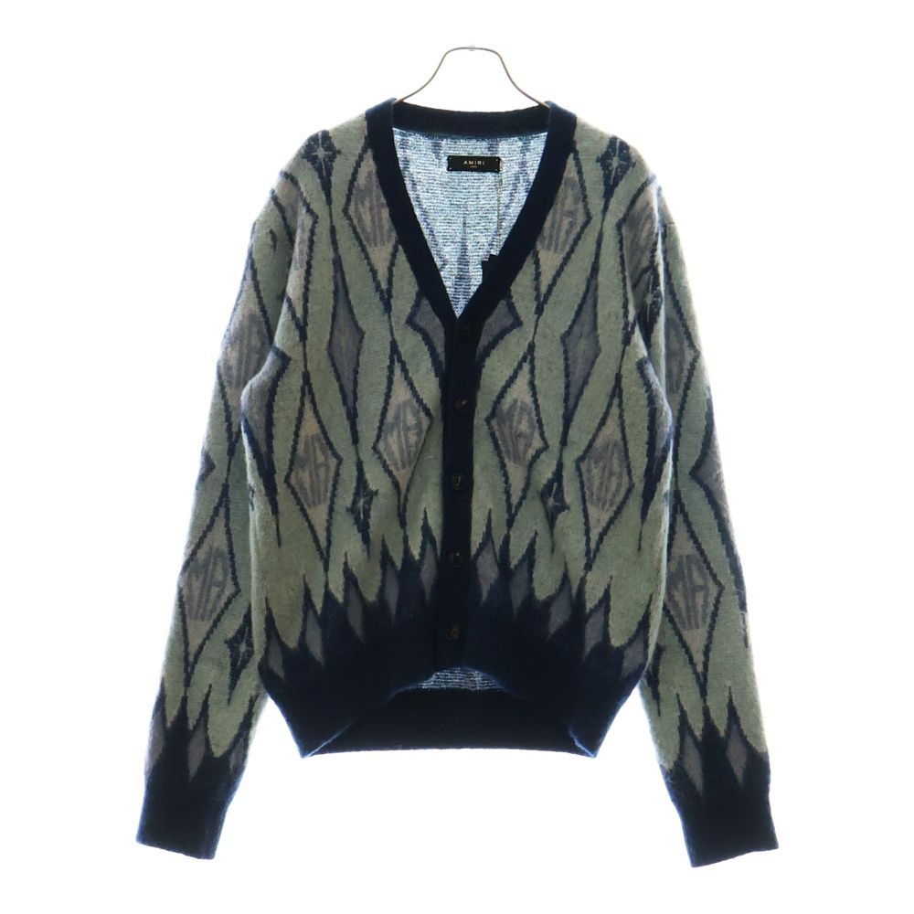 AMIRI アミリ 23AW ARGYLE MOHAIR CARDIGAN アーガイルチェック総柄 モヘヤ混 ニット カーディガン ブルー AW23MKC003 420
