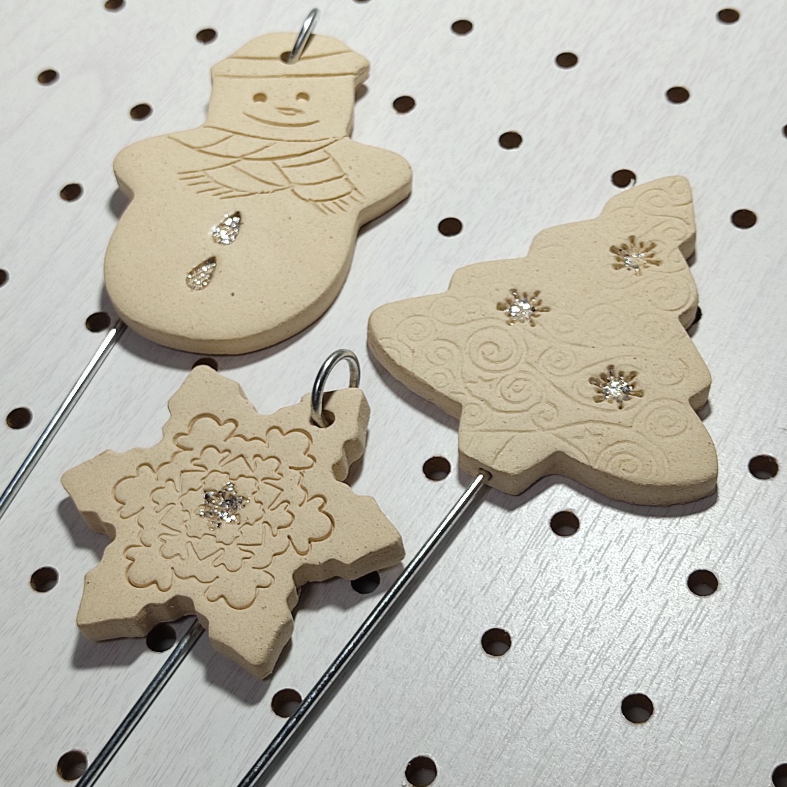 素焼き ホワイトクリスマス ガーデンピック ハンドメイド ガーデニング