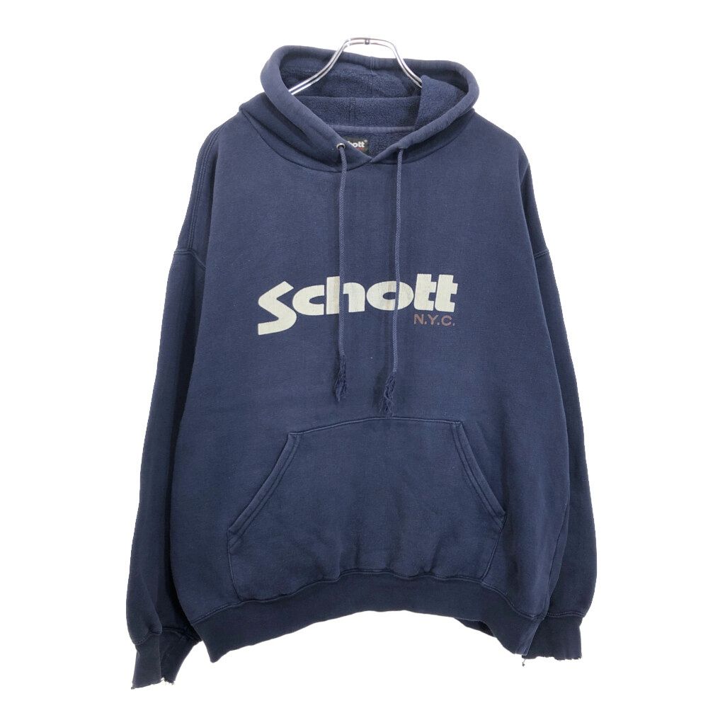 Schott ショット ロゴ スウェット パーカー ネイビー(メンズ L) 古着 V0696