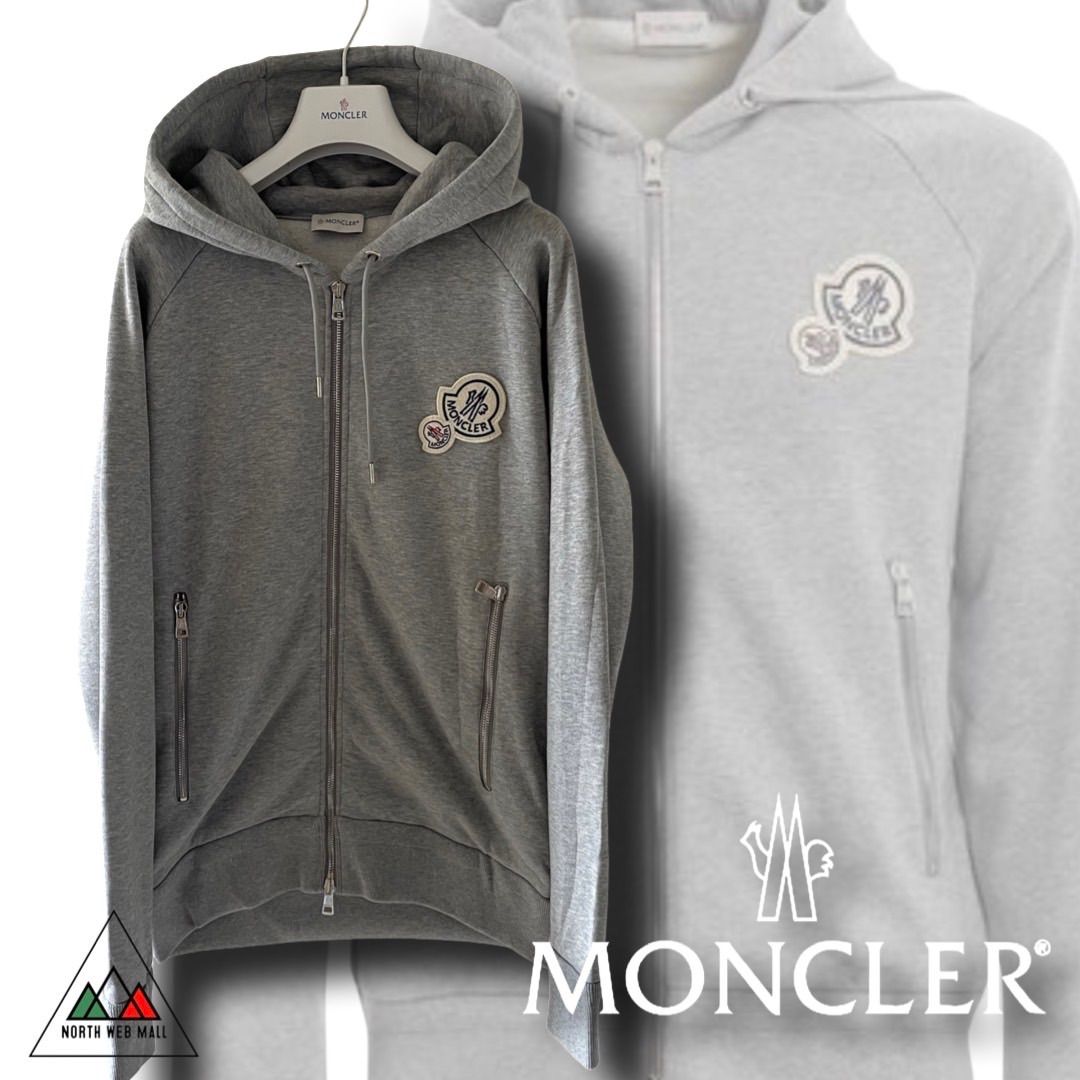 Moncler 裏起毛 本物保証 ダブルワッペンパーカー グレー 【公式通販】