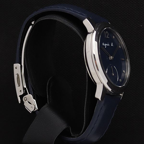 稼働 良品 アニエスベー QZ VD78-KXW0 紺文字盤 スモセコ