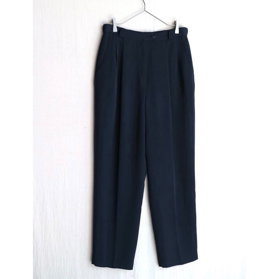 カナダ製 80s Vintage スラックス ユニセックス 10 ポリ ブラック ツータック パンツ レディース USA ビンテージ P5-08035-9202